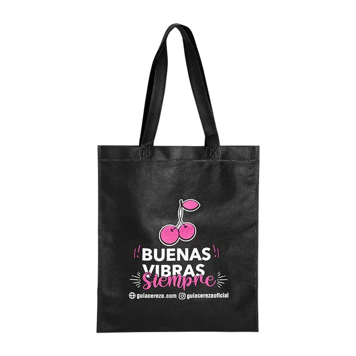 Bolsa Negra Plana Buenas Vibras 31X37 Guia Cereza