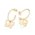 BRINCO MEIA ARGOLA COM BORBOLETA VAZADA BANHADO A OURO 18K