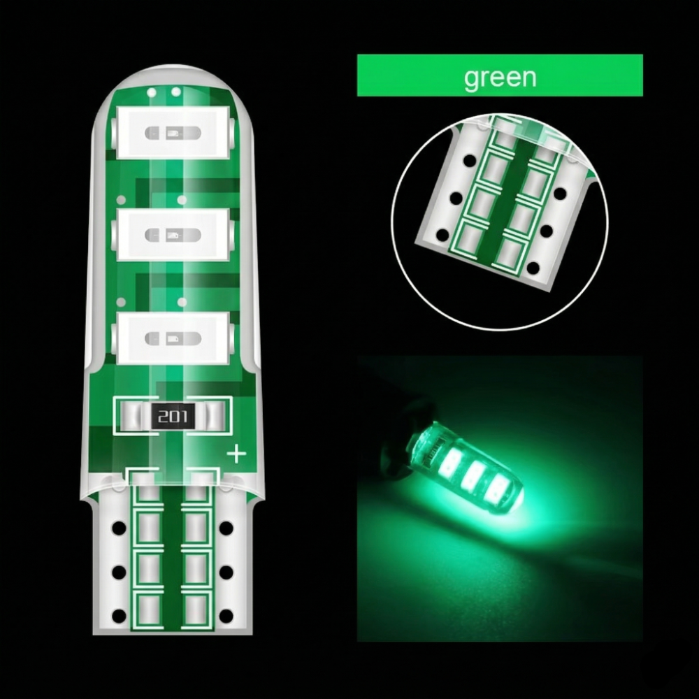 Foco Piojo (T10) LED Siliconado 12v Verde SRA