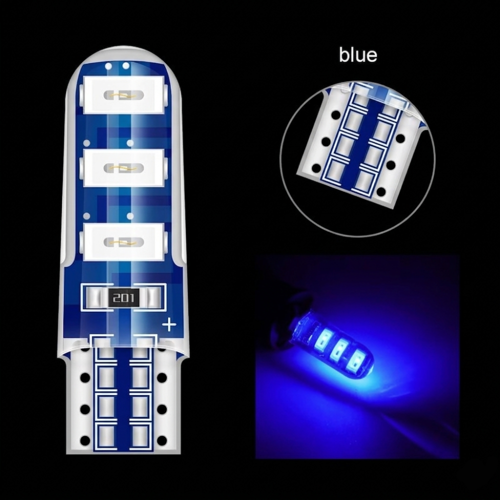 Foco Piojo (T10) LED Siliconado 12v Azul SRA