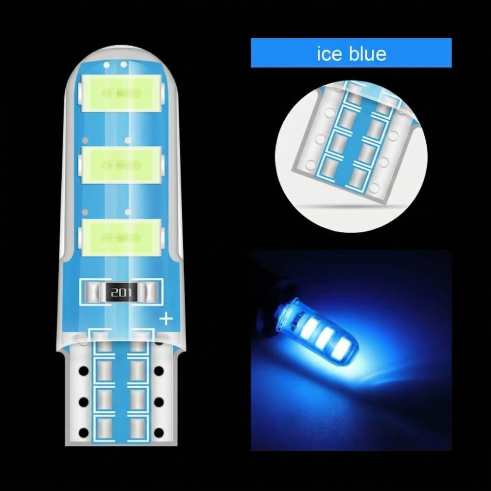 Foco Piojo (T10) LED Siliconado 12v Azul Hielo SRA