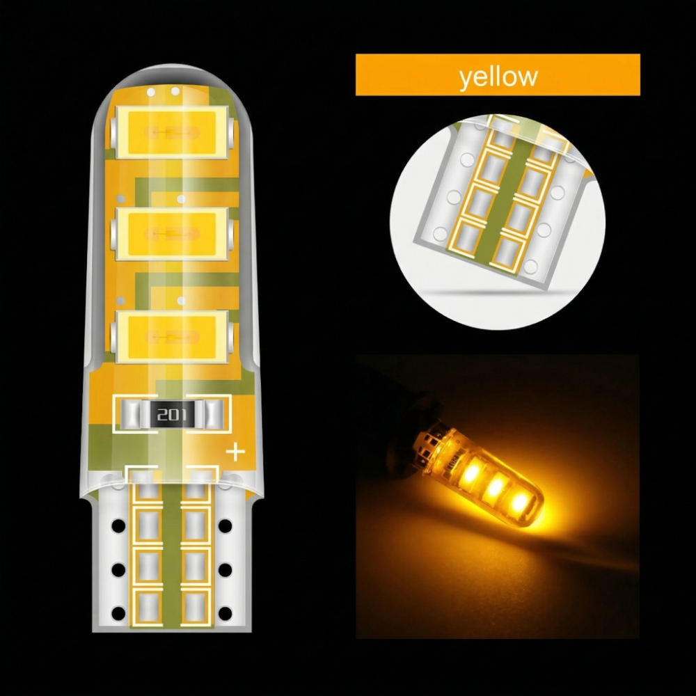 Foco Piojo (T10) LED Siliconado 12v Amarillo SRA
