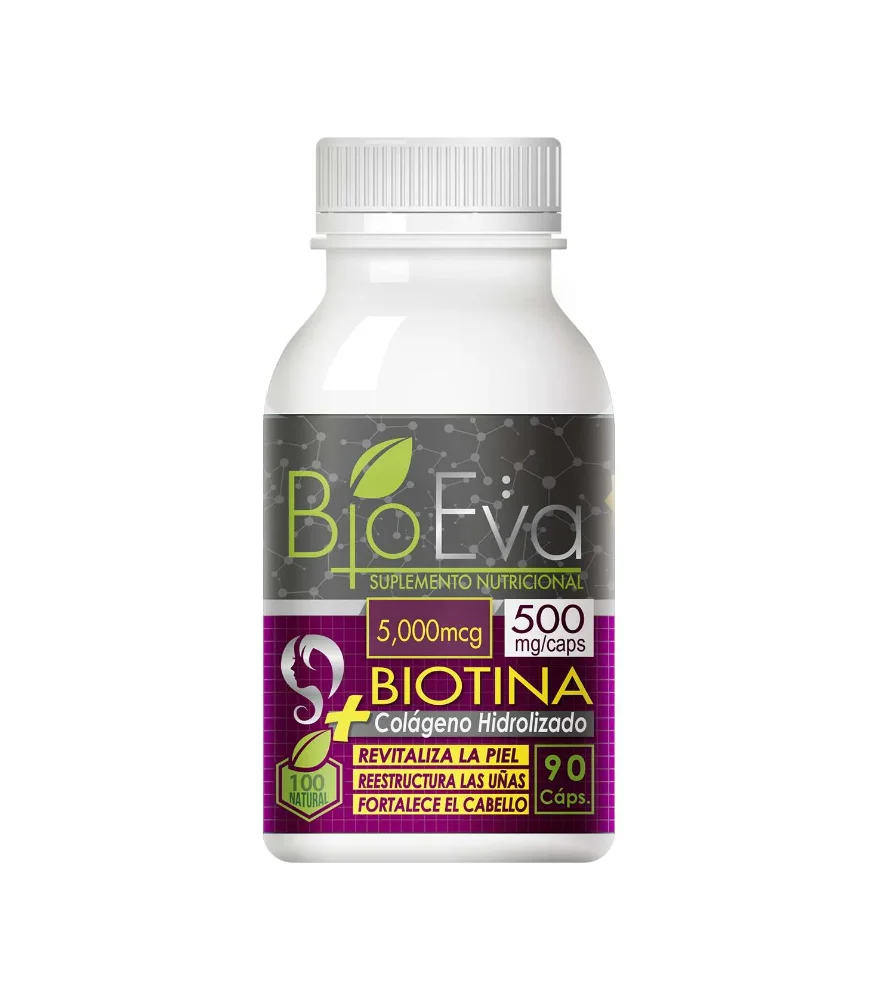 BIOEVA BIOTINA+ COLAGENO HIDROLIZADO 5,000MCG 90CAPSULAS
