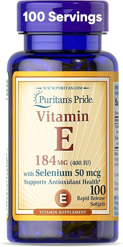 PURITANS PRIDE E-184 MG WHIT SELENIUM 50MCG 100 SOFTGELS