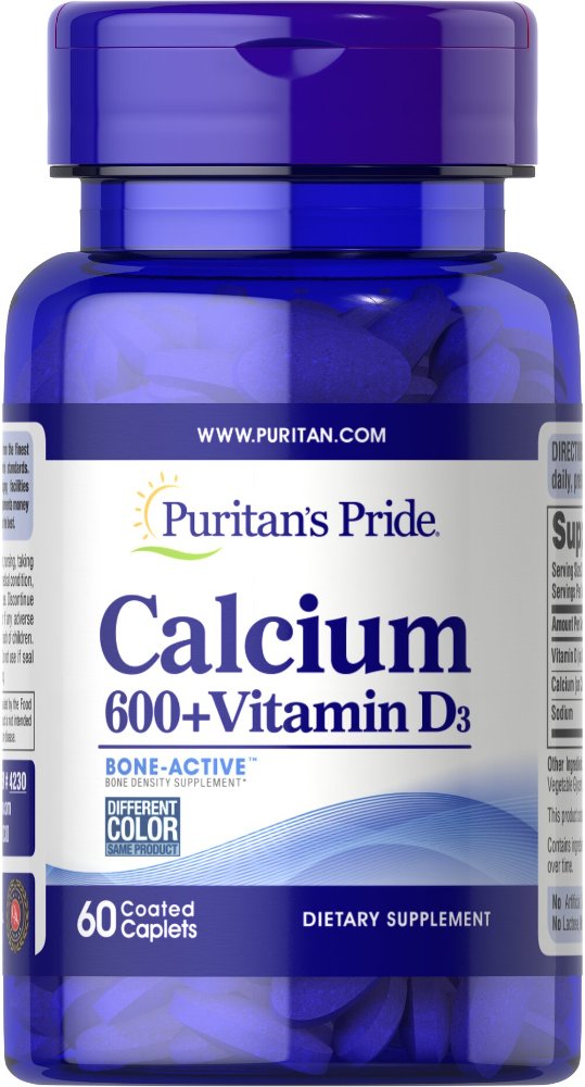 PURITANS PRIDE CALCIUM 600 MG + VITAMIN D3 250 IU 60 CAPLETA