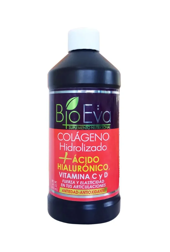 BIOEVA COLAGENO LIQUIDO HIDROLIZADO + ACIDO HIALURONICO VITAMINA C Y D 16 OZ