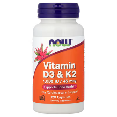 NOW VITAMIN D-3 1000 IU & K-2 45 MCG 120 CAPSULA