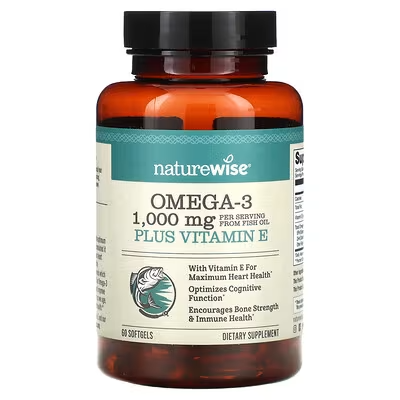 NATUREWISE OMAGA-3 1,000MG PLUS VITAMINA E 60SOFTGELS