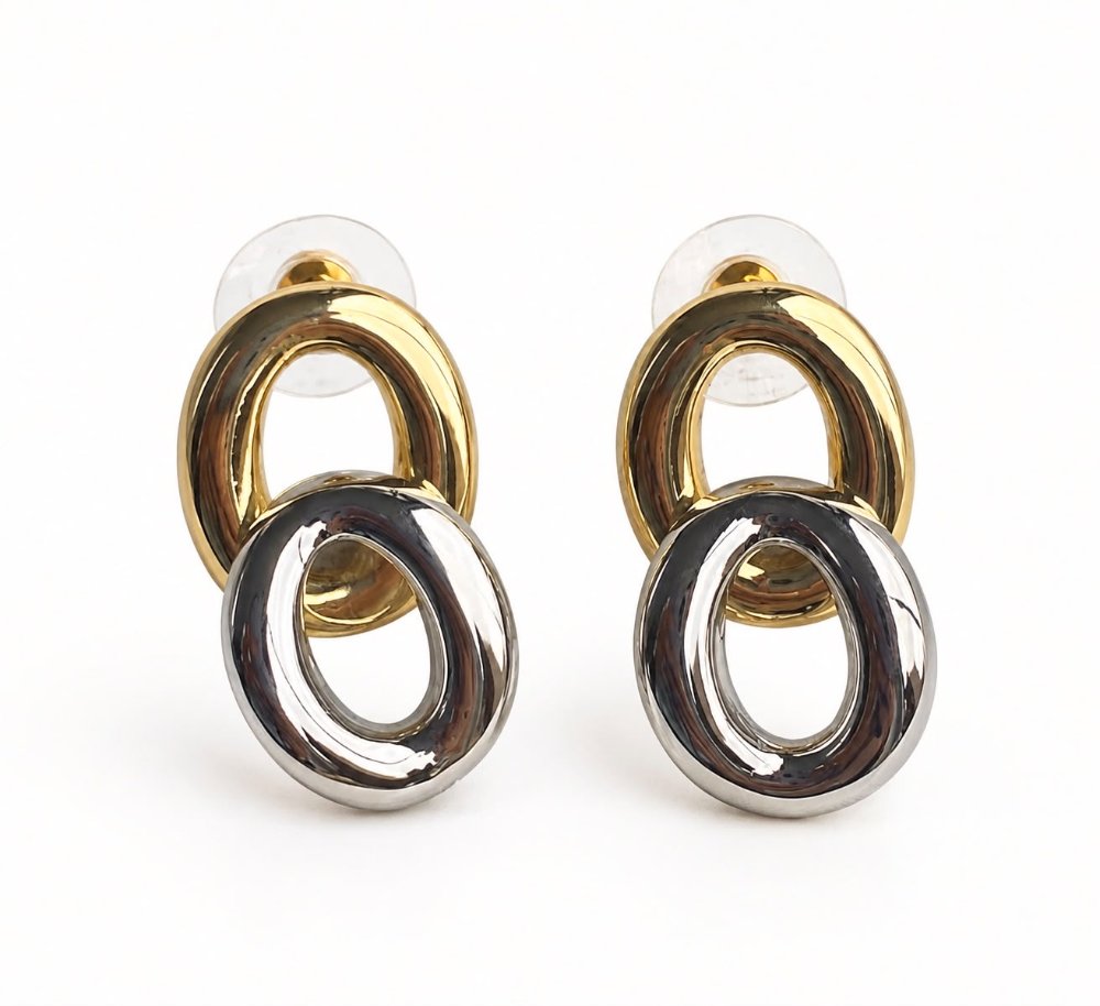 Aretes argollas dobles bicolor - 1487