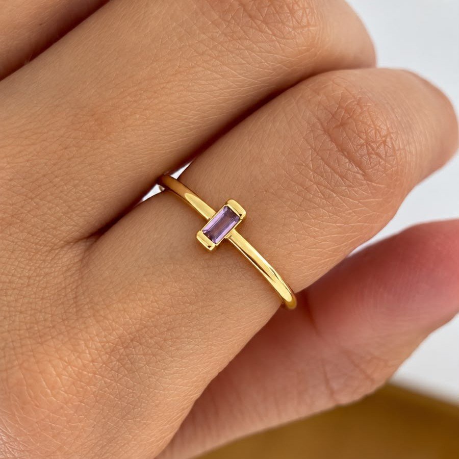 Anillo solitario zircón baguette - 1420