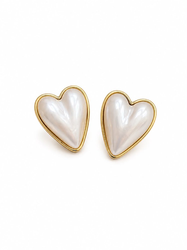 Aretes dorados corazón perla - 1352