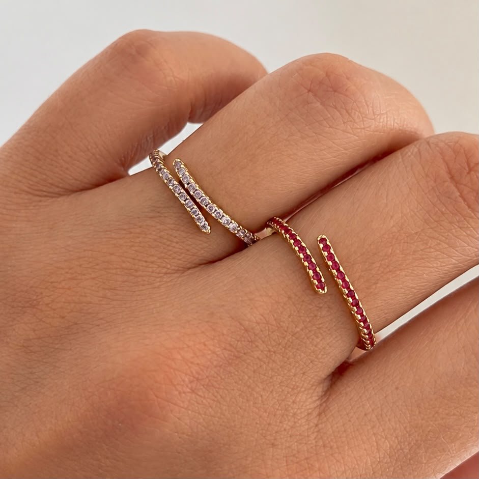 Anillo doble asimétrico zircones mini - 1421