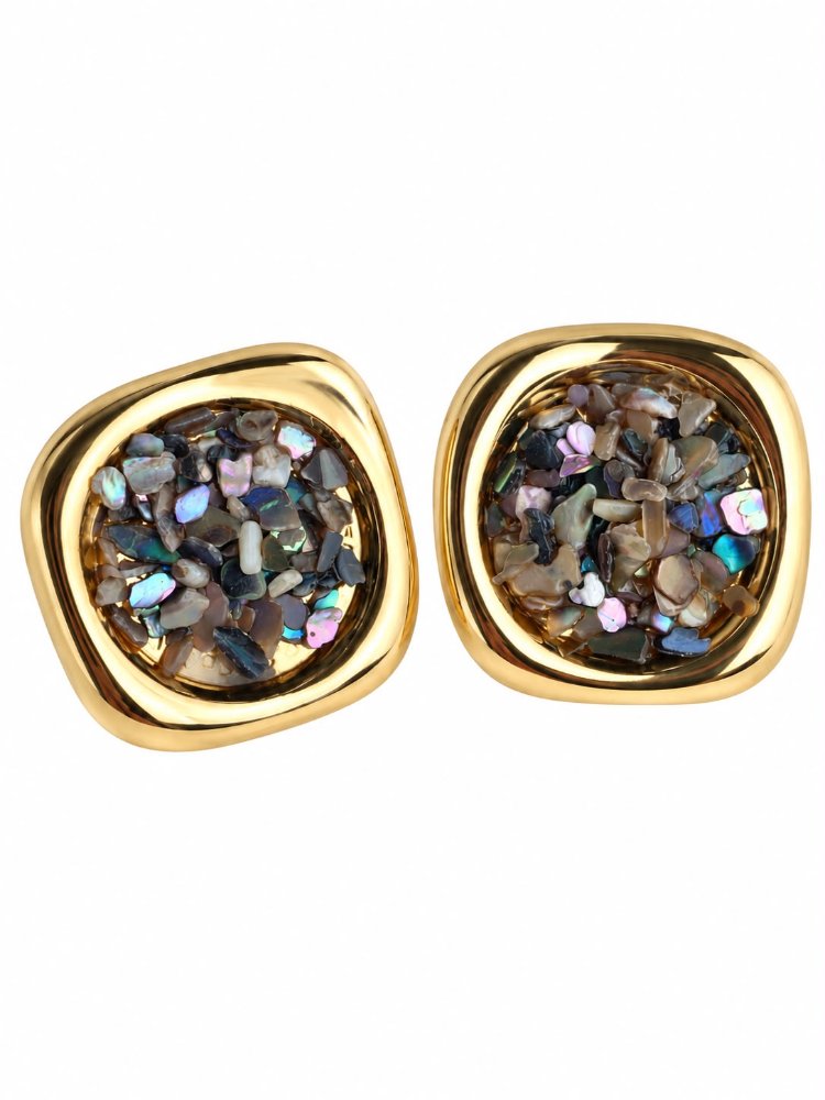 Aretes cuadrados piedras brillantes tono gris medianos - 1547