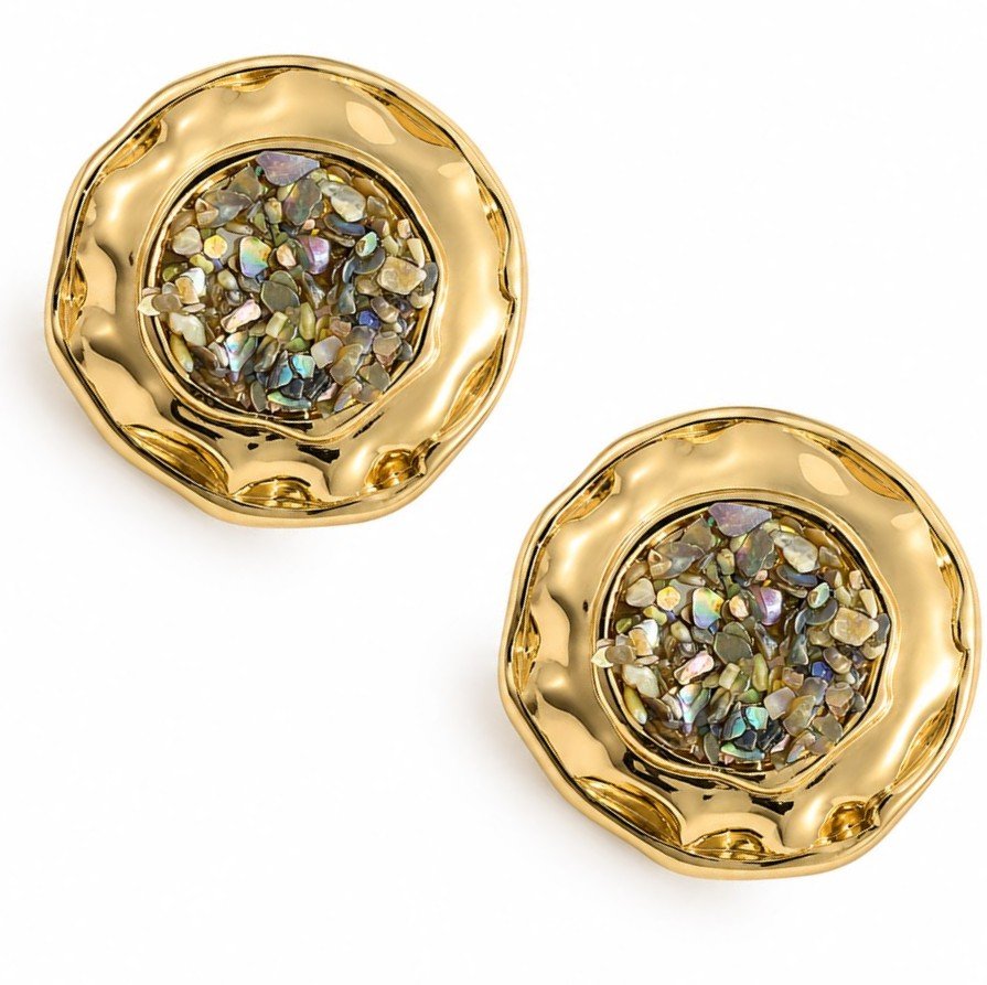 Aretes redondos piedras brillantes tono gris grandes - 1549
