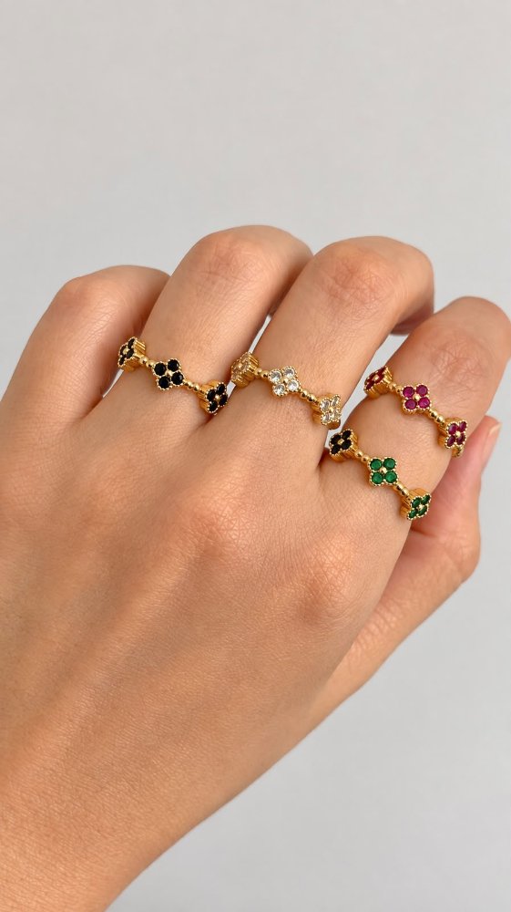 Anillo dorado tréboles colores - 1277
