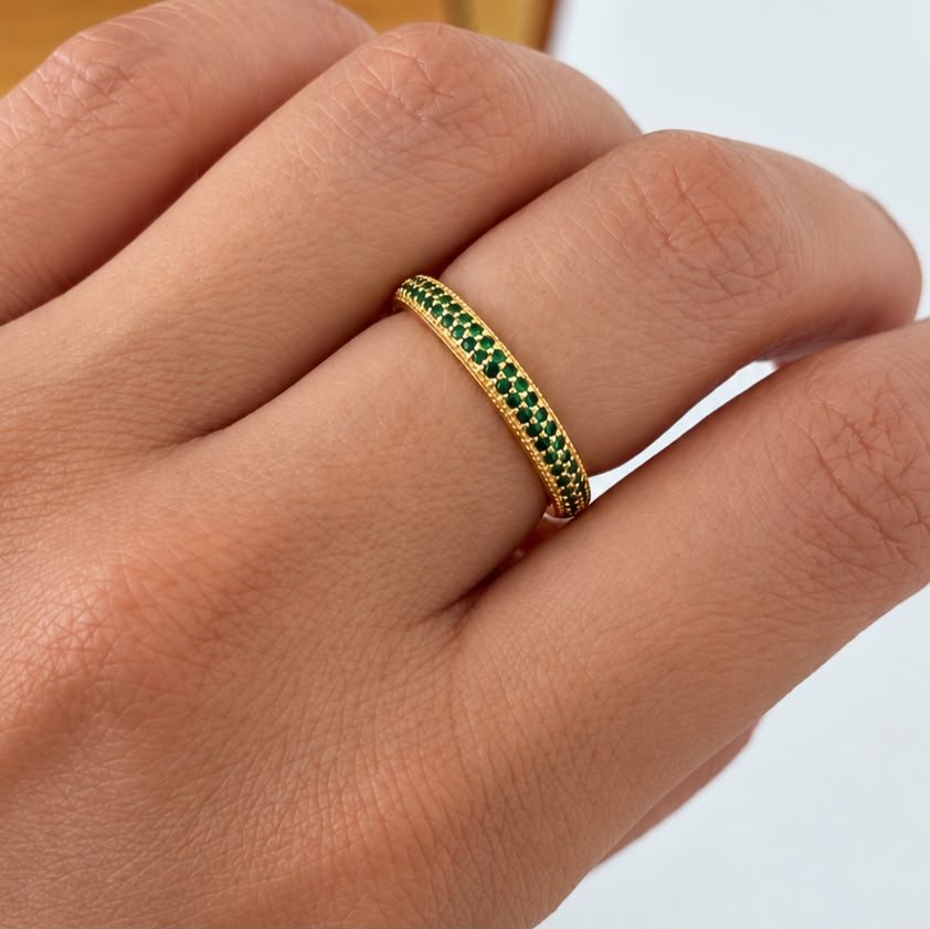 Anillo zircones verdes dobles - 1556
