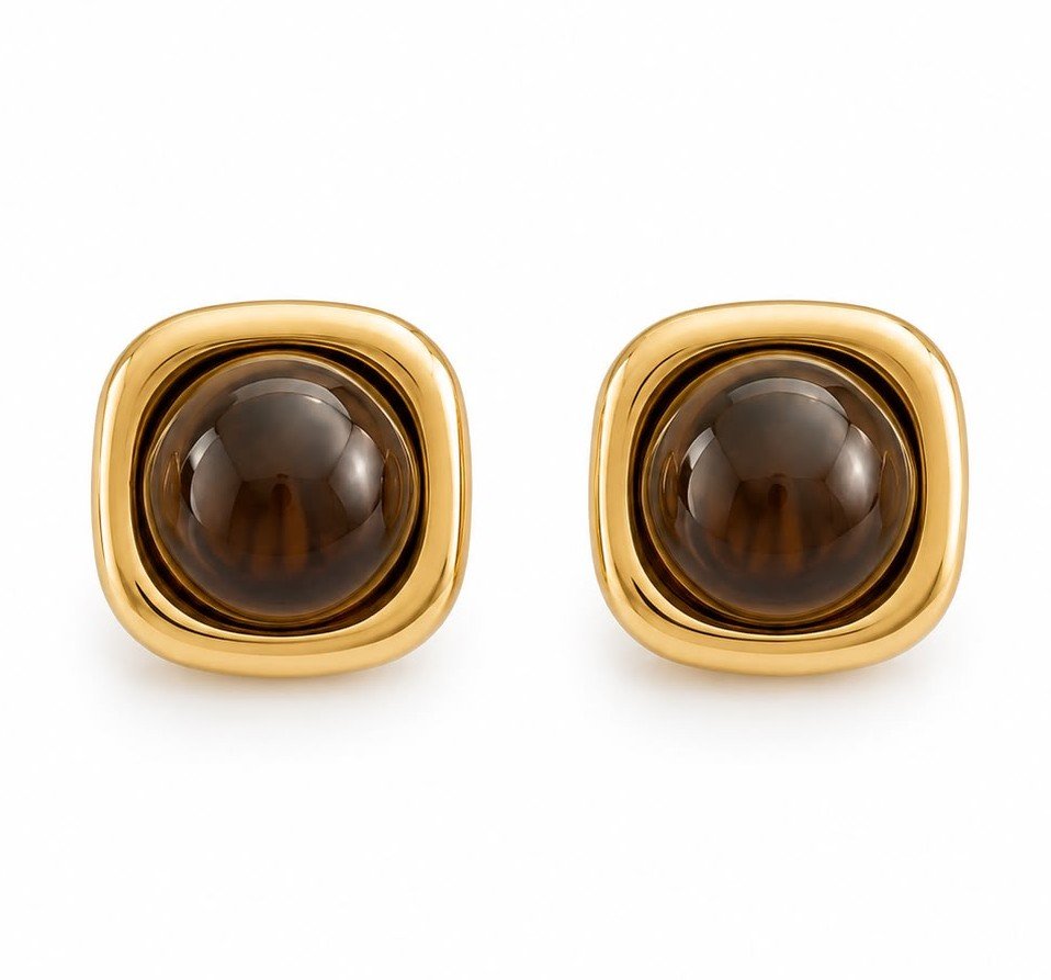 Aretes cuadrados piedra café medianos - 1544