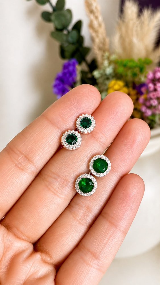 Aretes redondos zircón verde - 1516