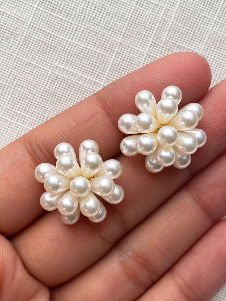 Aretes medianos flor perlitas - 1587