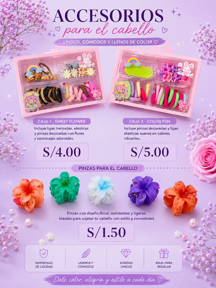 SET DE LIGAS Y GANCHOS PARA NIÑAS