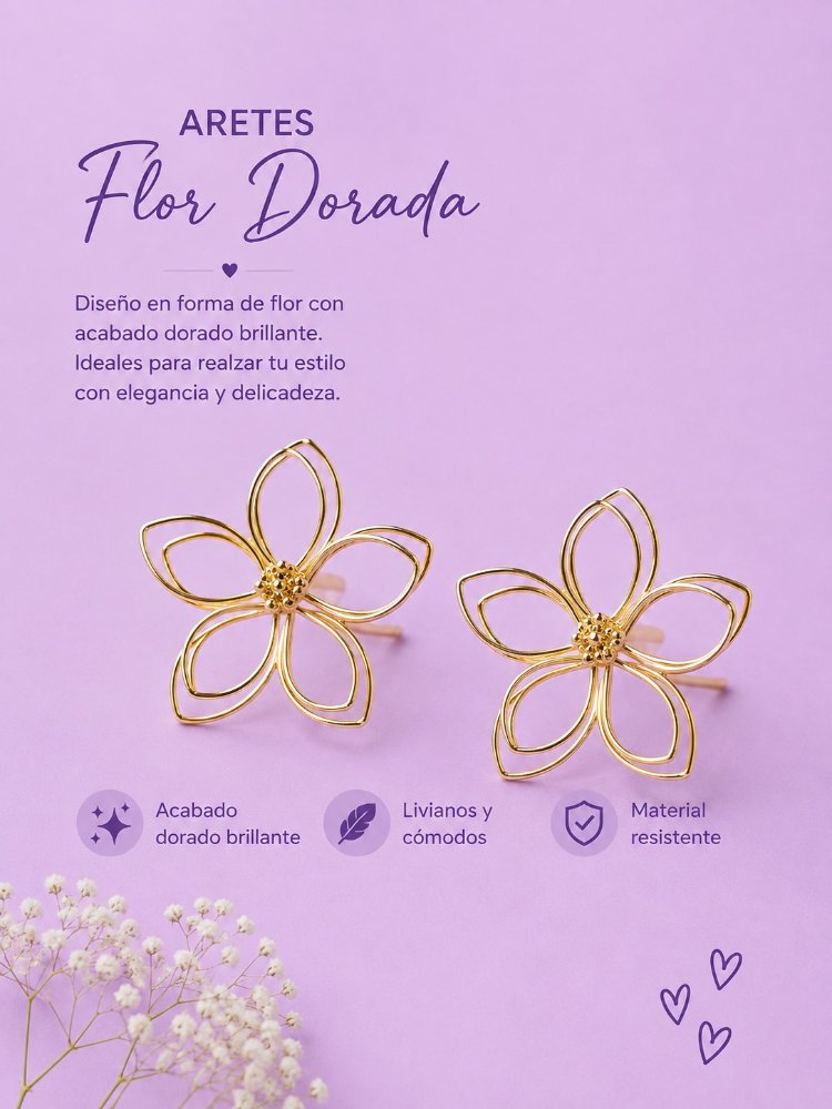 ARETE DE FLOR 3D DORADO