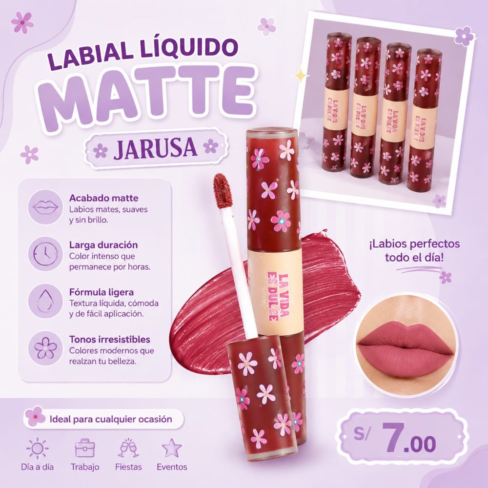 LA VIDA ES DULCE LABIAL LIQUIDO MATE Y GLOSS JARUSA