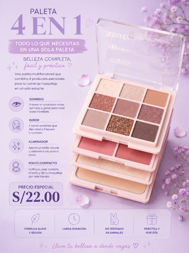 CUARTETO SOMBRA, RUBOR, ILUMINADOR Y POLVO COMPACTO NOSSA