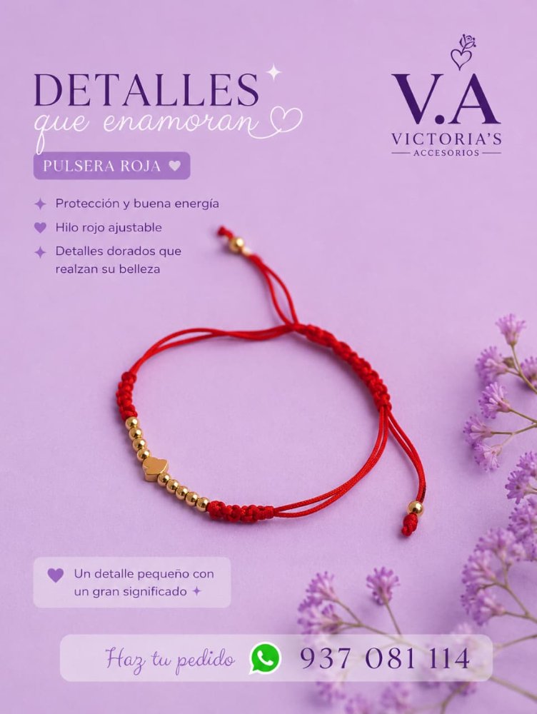 PULSERA HILO ROJO CORAZON Y TREBOL
