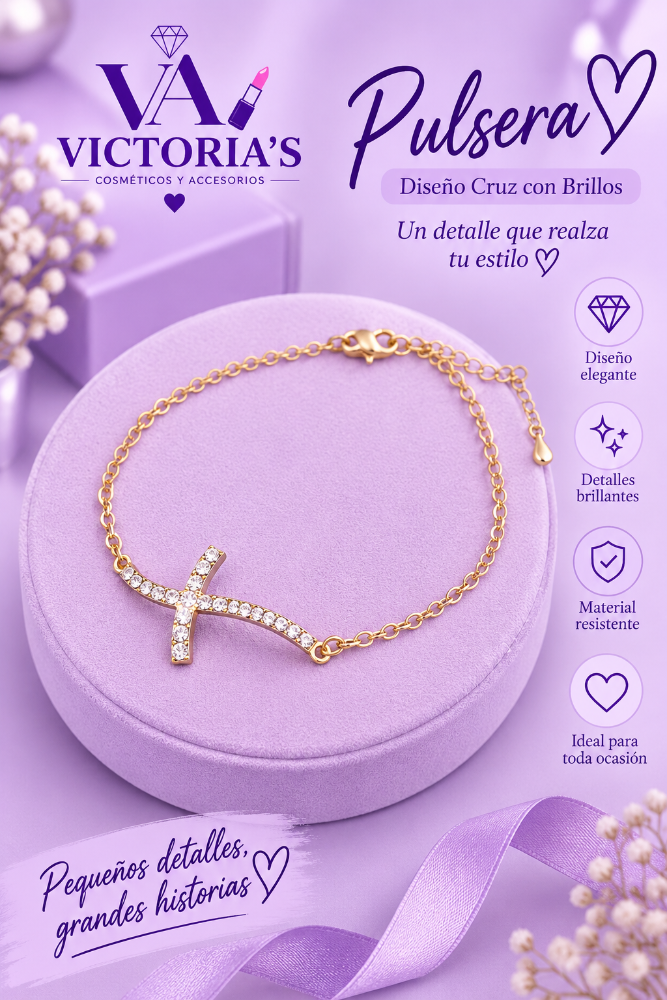 PULSERA CRUZ CON ZIRCON DORADO