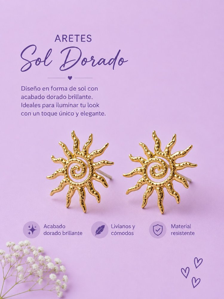 ARETE SOL 3D DORADO Y PLATEADO