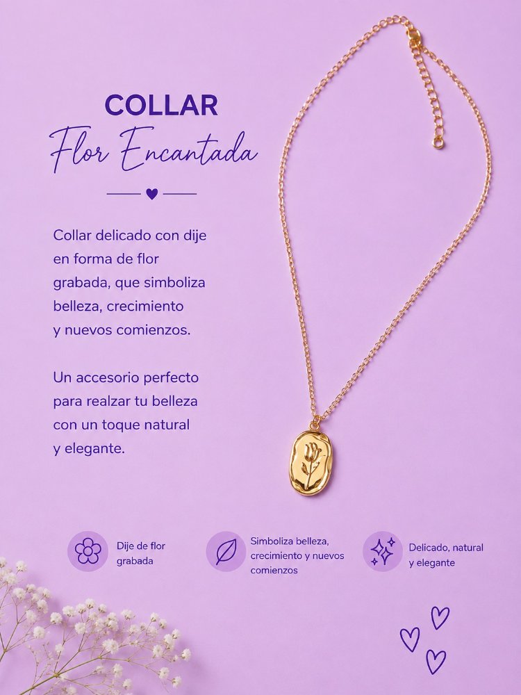 COLLAR ROSA 3D DORADO
