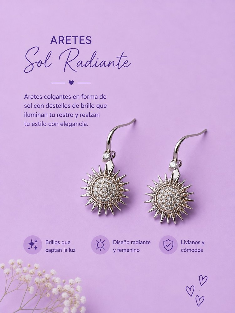 ARETE SOL COLGANTE PLATEADO Y DORADO