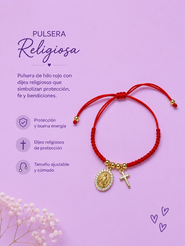 PULSERA HILO ROJO 2 DIJES CRUZ