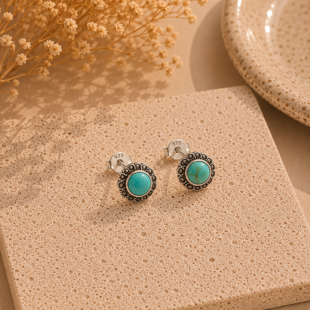 Aros Turquesa con Marquesita - Plata Italiana 925