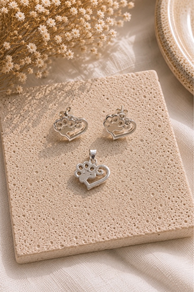 Conjunto Huellitas de Amor - Plata Italiana 925