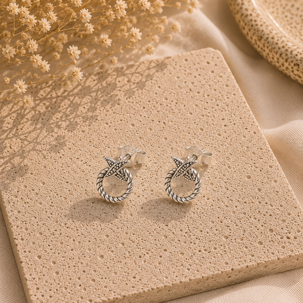Aros Estrella de Mar con Marquesita - Plata Italiana 925