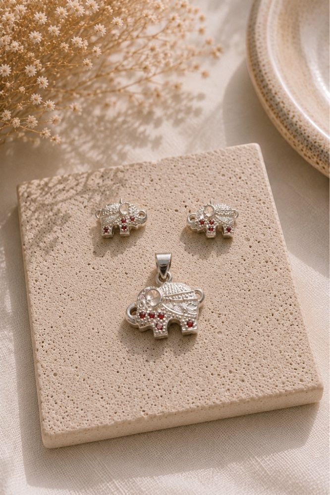 Conjunto Elefante de la Suerte - Plata Italiana 925