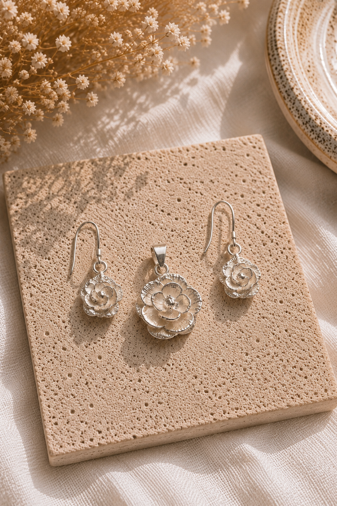 Conjunto Camelia - Plata Italiana 925