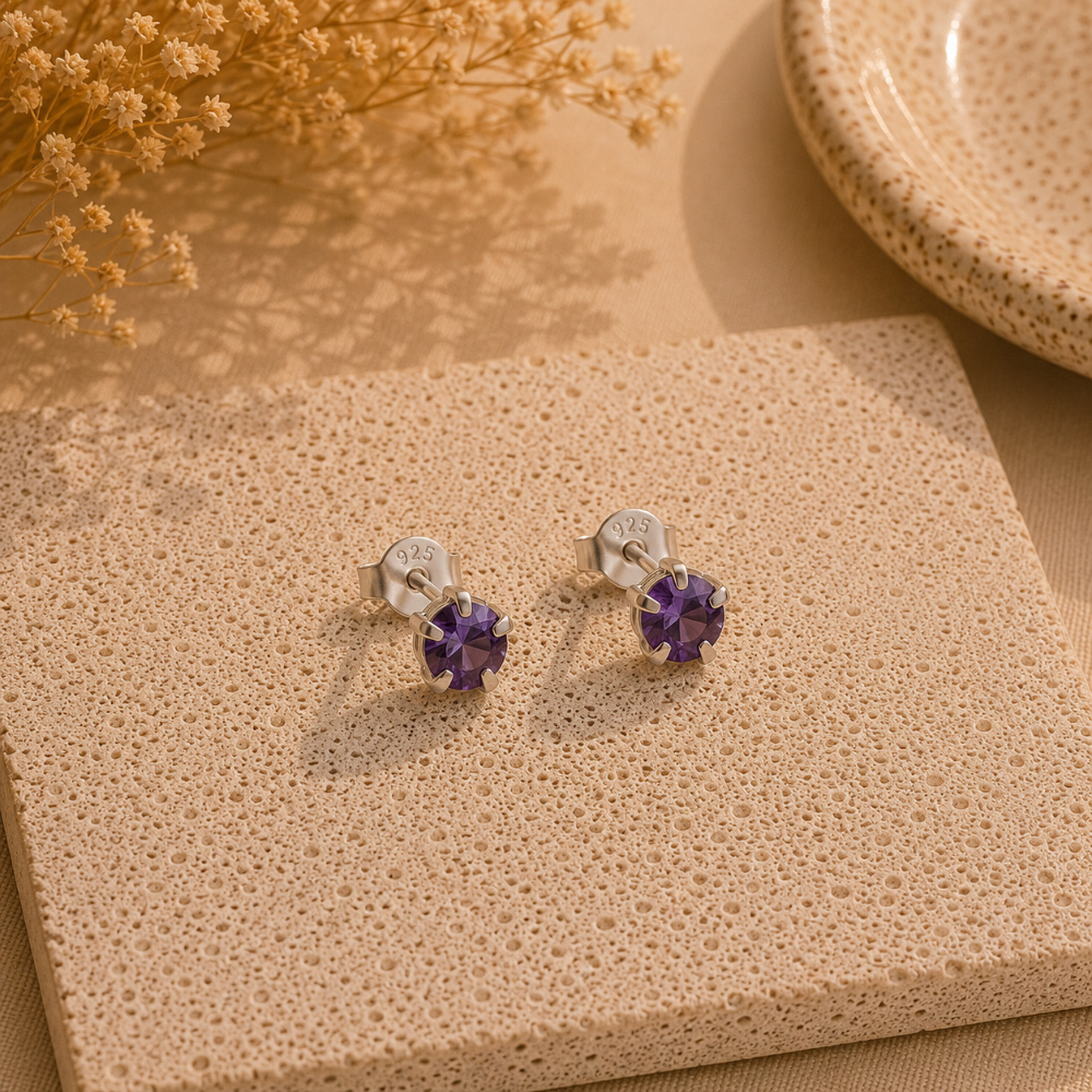 Aros Circón Violeta - Plata Italiana 925