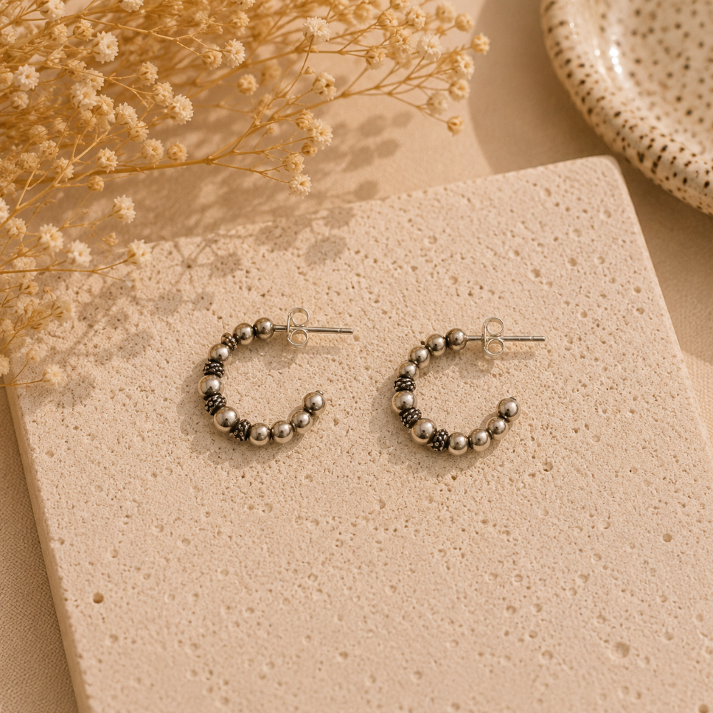 Semi Argollas con Esferas - Plata Italiana 925