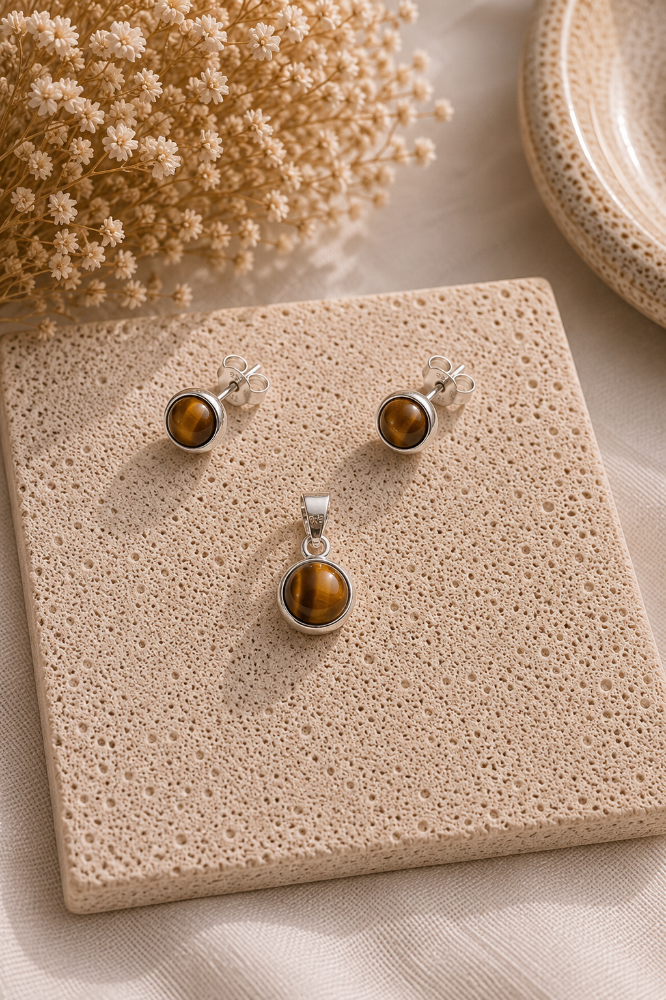 Conjunto Ojo de Tigre - Plata Italiana 925