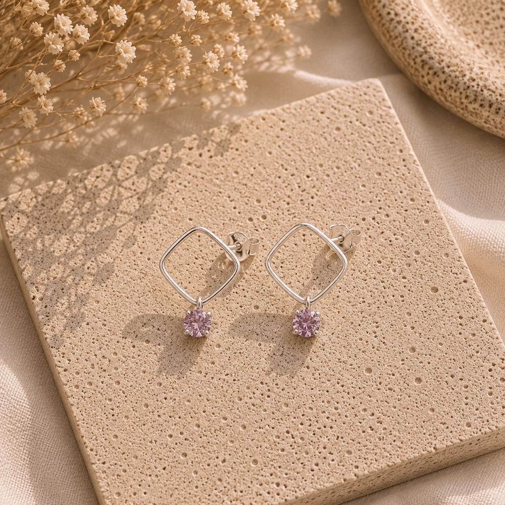 Aros Romano con Circón Rosa - Plata Italiana 925