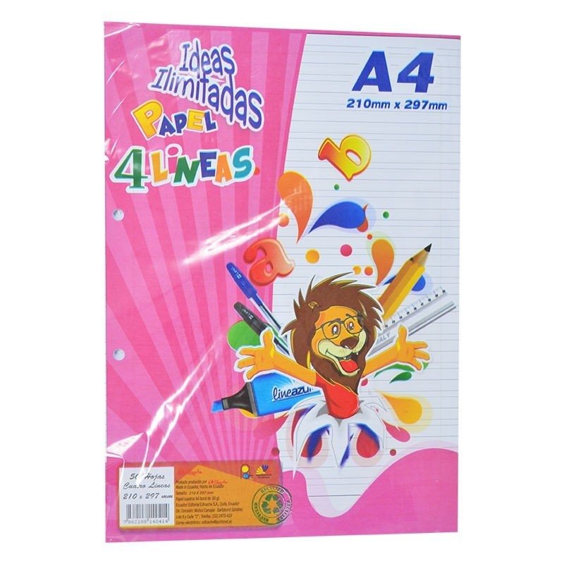 Hojas Papel Rayado A4 X50 Hojas 4 Lineas Gris
