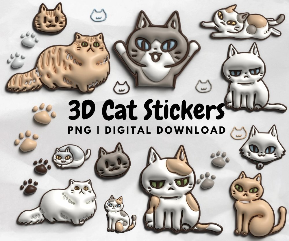 STICKER 3D GATITOS V/MOD LRE