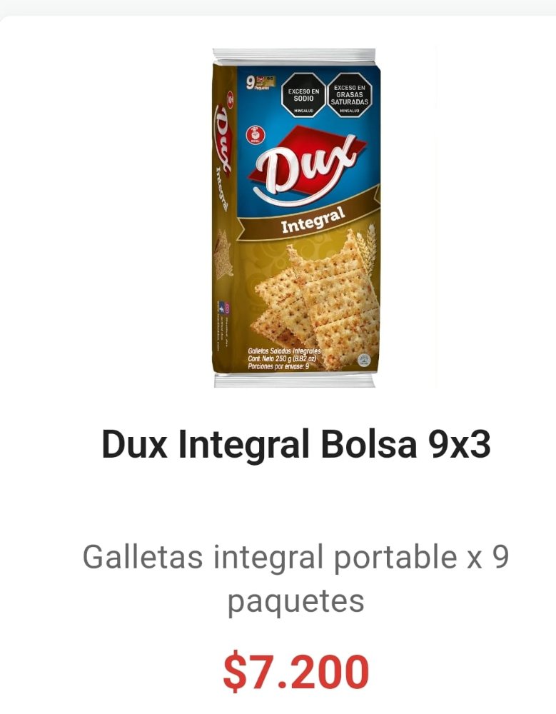GALLETA DUX INTEGRAL 9 DISPLAY X 3 UNIDADES