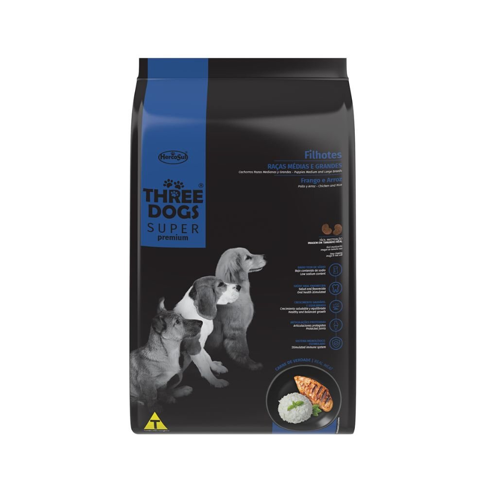 Threedogs Super Premium Filhote Razas Med/Gdes (Pollo y Arroz) - 3 Kg