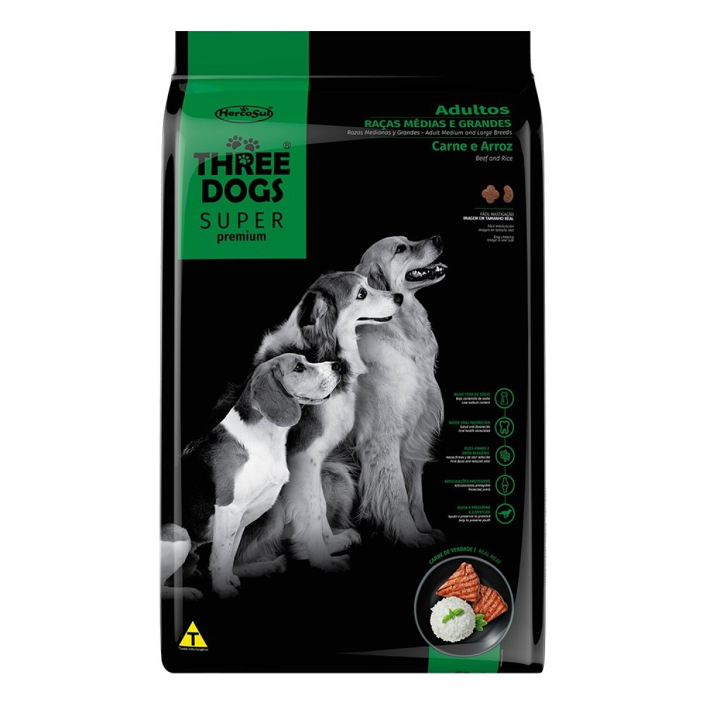 Threedogs Super Premium Adulto Razas Med/Gdes (Carne y Arroz) - 15+2 Kg