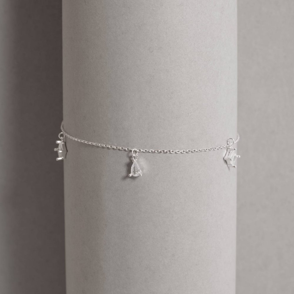 Pulseira pingentes zircônias losango e gota