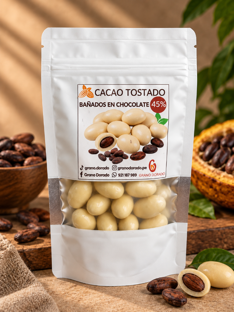 GRAGEAS DE CACAO TOSTADO-CHOCOLATE BLANCO AL 45%