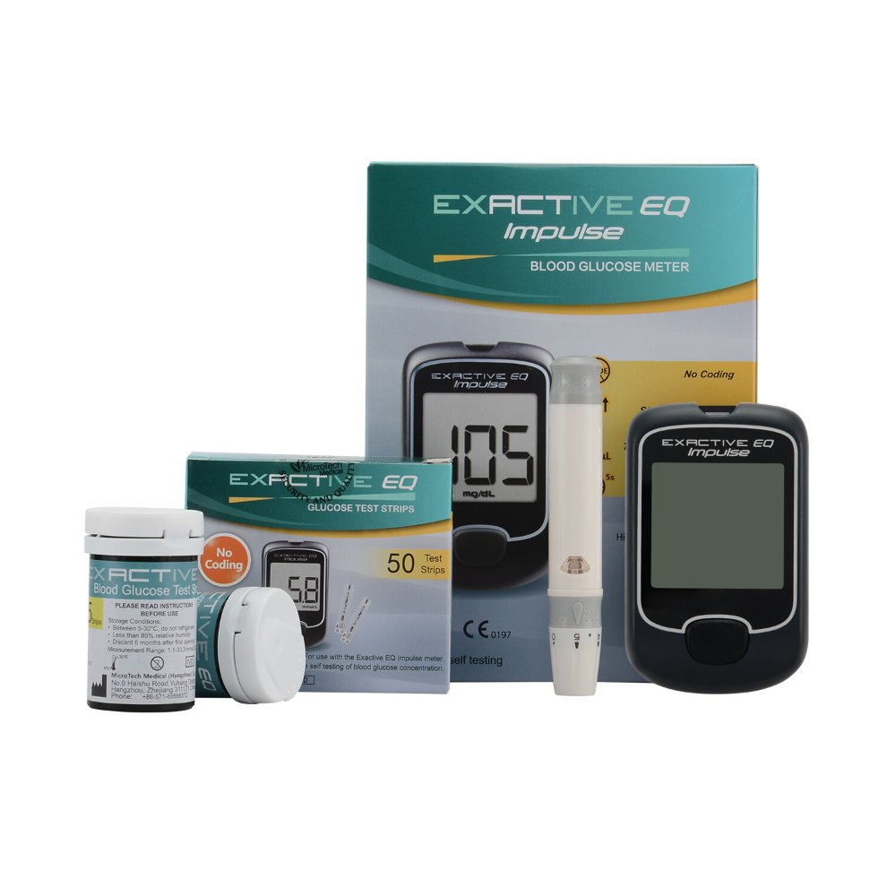 Kit Glucómetro Exactive EQ Impulse - 50 Tiras Reactivas y Portalancetas